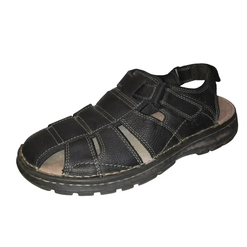 Skechers Mens Size 11 Black Leather Hook and Loop Casual Fisherman Sandals Shoes